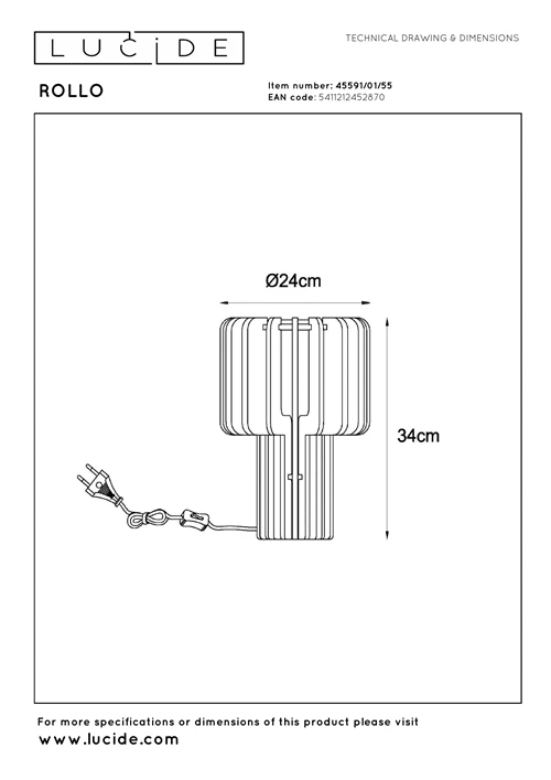 Lucide ROLLO - Tischlampe - 1xE27 - Terrakotta - technisch